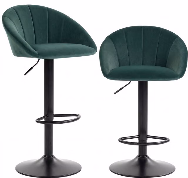 HOMCOM Set of 2 Adjustable Swivel Velvet Bar Stools with Backrest, Dark Green