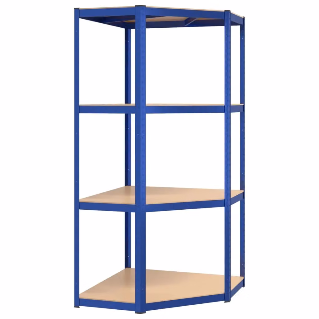 Berkfield Home 4-Layer Corner Shelf in Blue Steel and Engineered Wood with Adjustable Shelves – 2