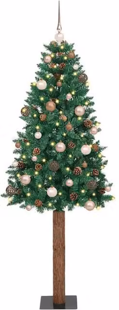 Berkfield Home Slim Green Christmas Tree, Height: 210 cm, PVC and Solid Pine Wood