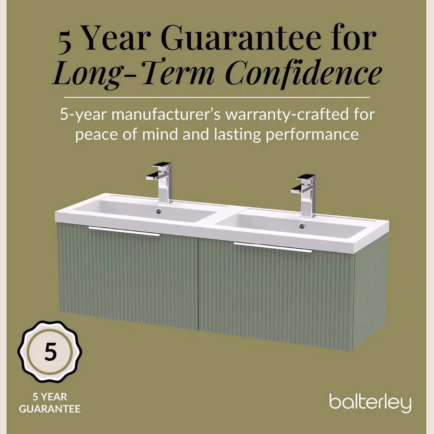 Balterley Fluted Wall Hung 2 Drawer Vanity Basin Unit and Basin, Satin Green, Width: 120 cm – 3