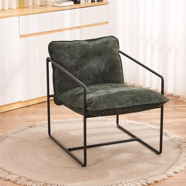 Seconique Tivoli Green Fabric Accent Chair with Armrests and Metal Frame – 1