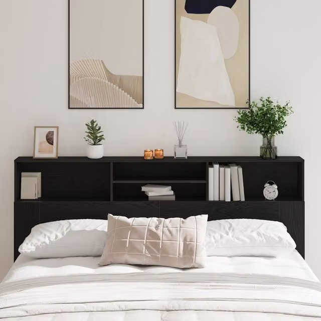 Berkfield Home Black Oak Headboard Cabinet with Integrated Shelf, W: 200 cm, D: 19 cm, H: 103.5 cm