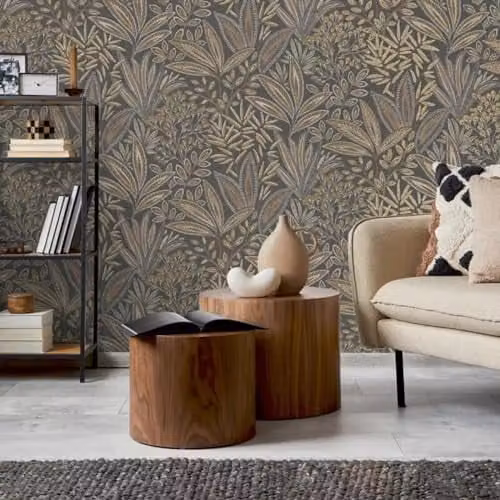 Crown Sahara Leaf Deep Mocha Botanical Floral Washable Wallpaper, Brown