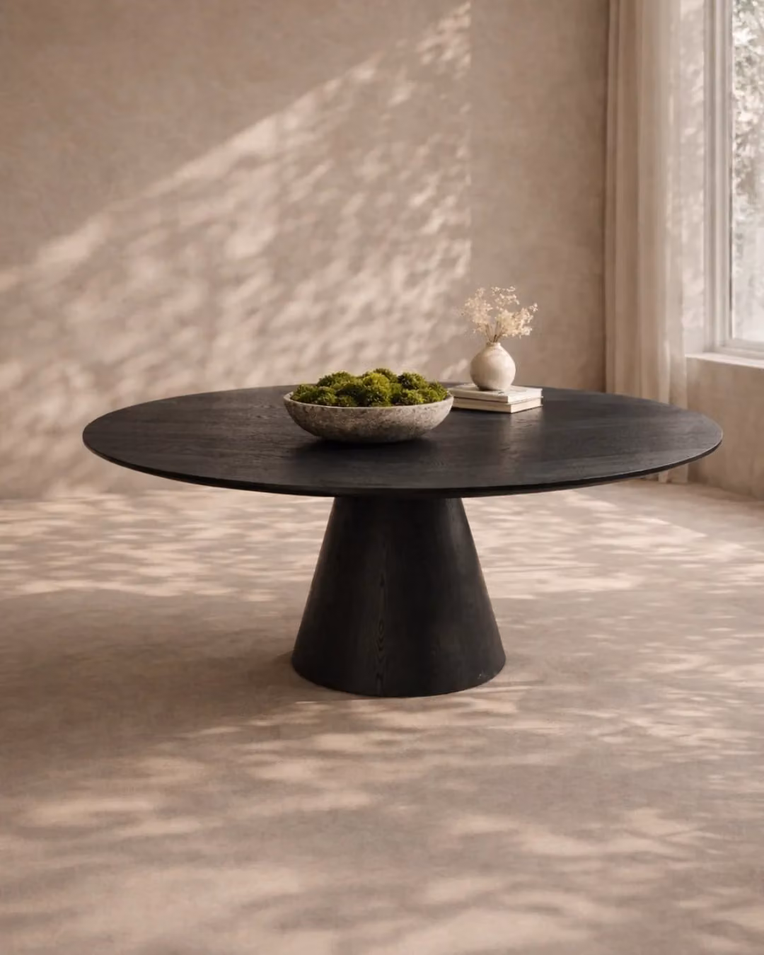 Tommy Franks Round Black Oak Dining Table, W: 180 cm, H: 75 cm