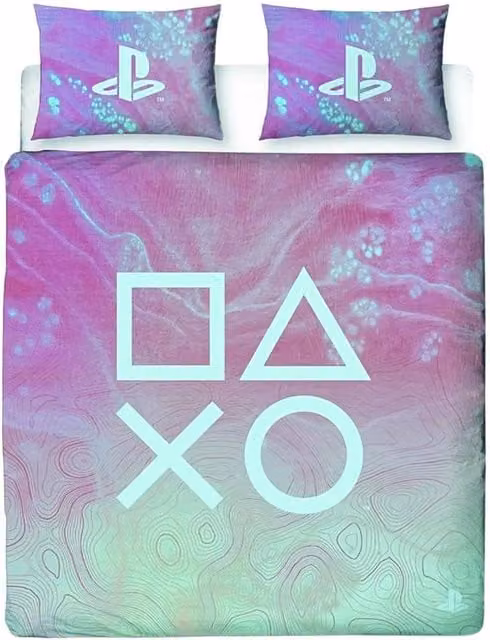 Playstation Reversible Marble Effect Duvet Set and Pillowcase in Pink, W: 140 cm, H: 200 cm – 1