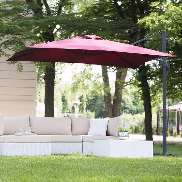 Wyld and Coco Cantilever Garden Parasol with Red Polyester Canopy and Black Steel Frame, Height: 235 cm