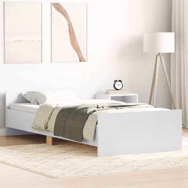 Berkfield Home Modern Bed Frame with Headboard in White, W/D/H: 80 x 200 x 50 cm, Engineered Wood