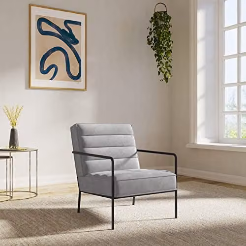 Alphason Modern Grey Velvet Accent Chair with Armrests, W: 64 cm, D: 80 cm, H: 82 cm