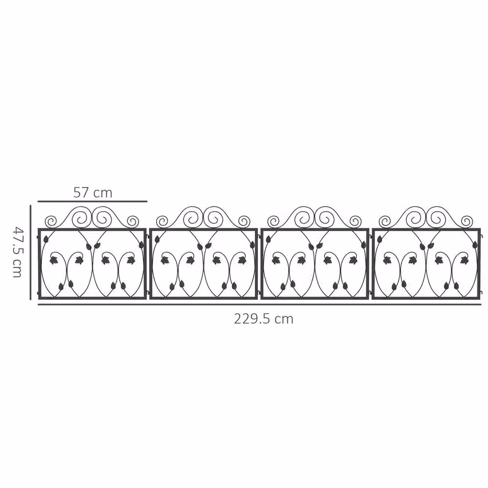 OUTSUNNY 4 Pack Black Metal Decorative Floral Garden Fence and Patio Scroll Edging for Animal Barriers – 2