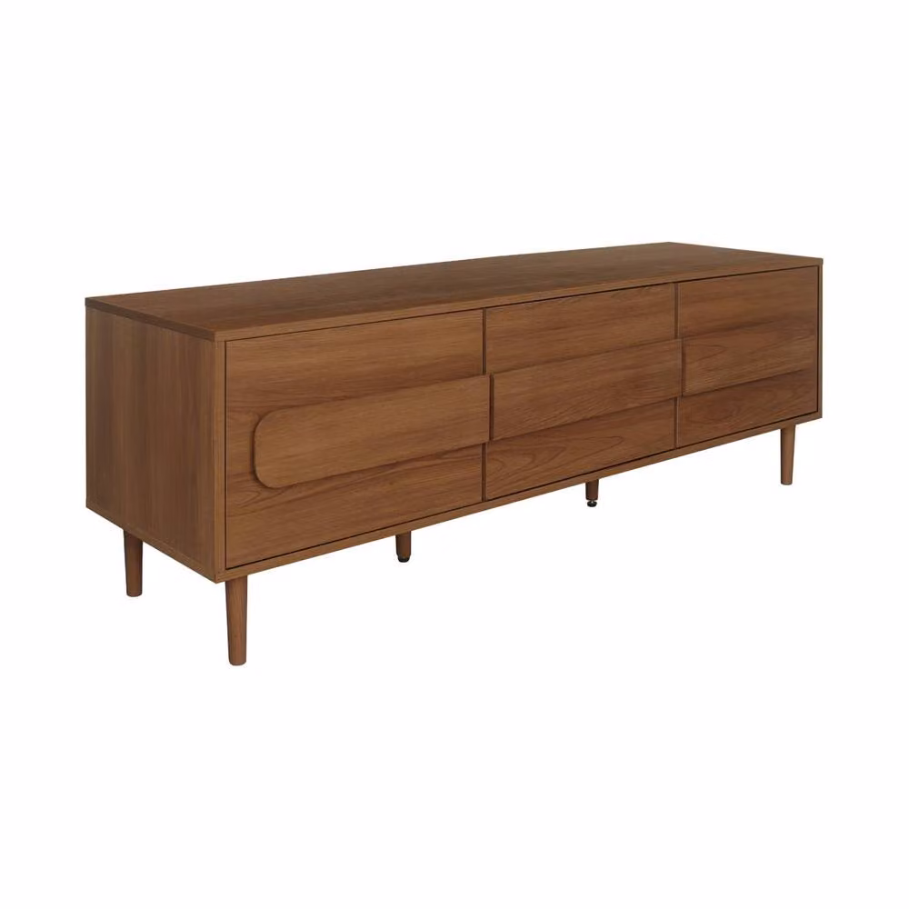 sweeek Vintage Wood Effect TV Stand with 3 Doors, Dark Brown, W: 150 cm, D: 45 cm, H: 52 cm – 2