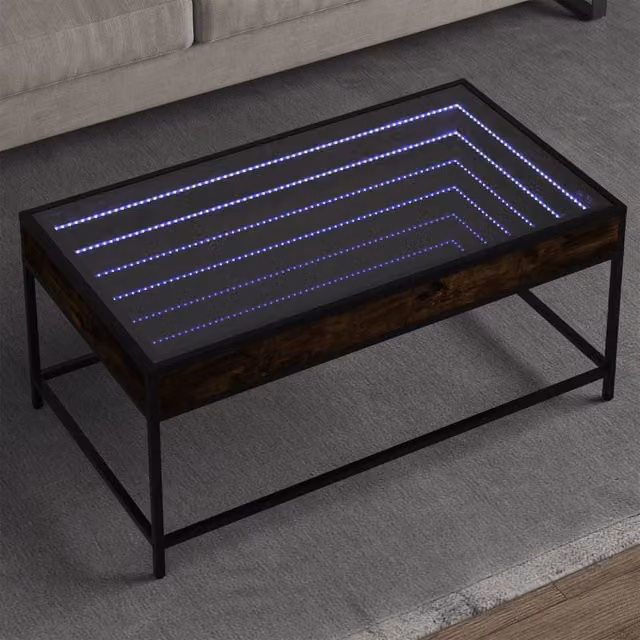 Berkfield Home Infinity LED Coffee Table in Smoked Oak Brown, W/D/H: 90 x 50 x 41 cm