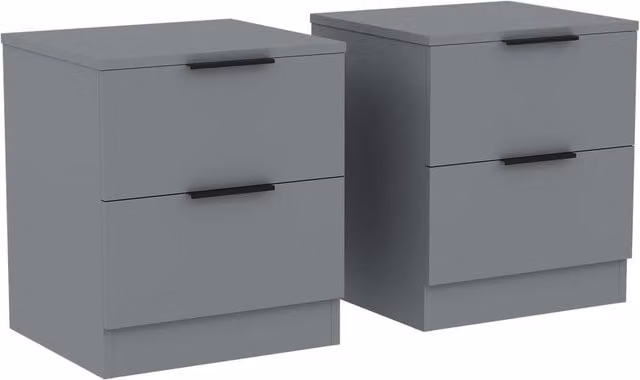 Vida Designs Trega 2 Drawer Bedside Chest Space Saving Unit, Set of 2, Grey – 1