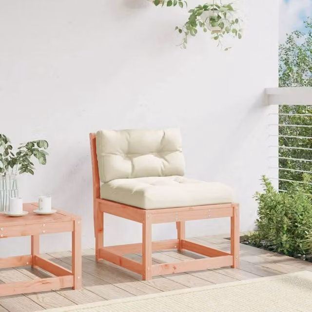 Berkfield Home Garden Sofa with Cushions in Brown Solid Douglas Wood H: 78.0 cm, W: 120 cm, D: 63.5 cm