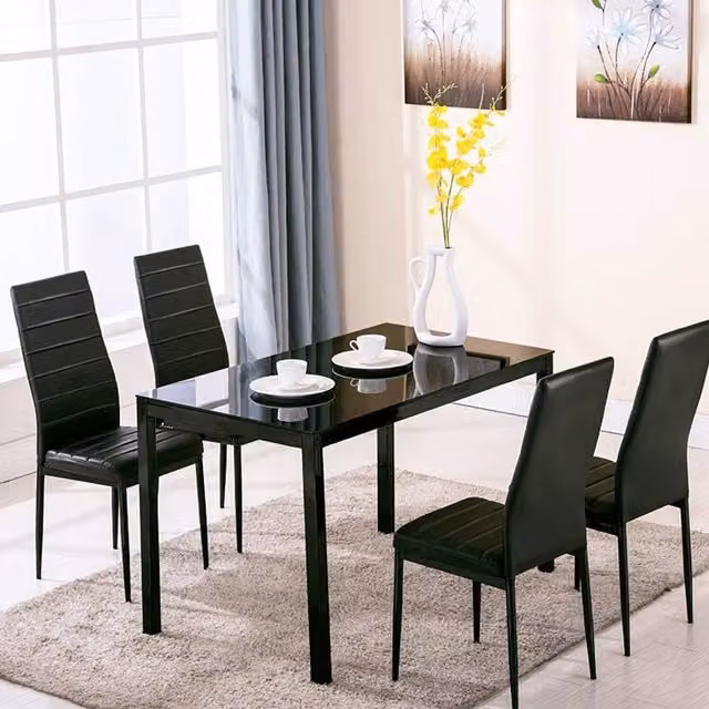 Kosy Koala Modern Rectangular Glass Dining Table and 4 Chairs Set in Black