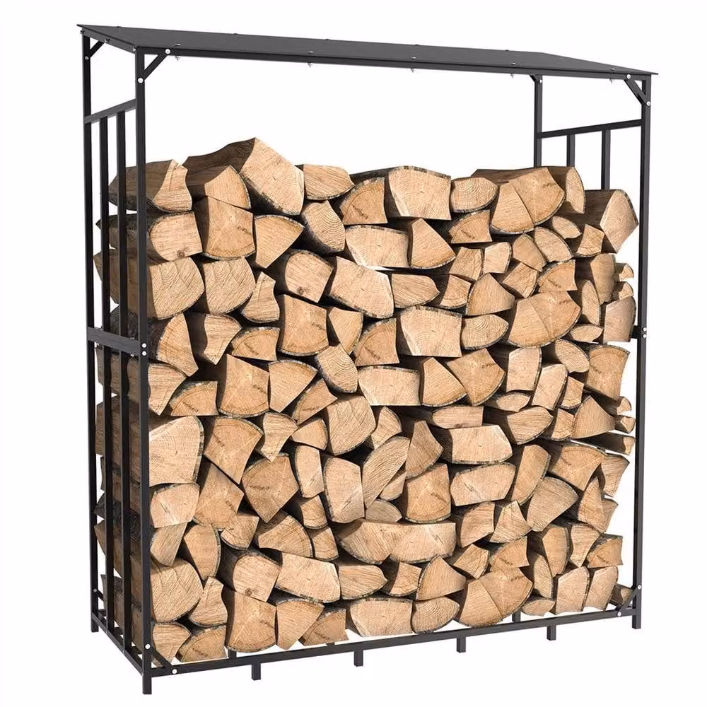Hinsinc Black Metal Outdoor Log Store Holder, H 176.5 x W 60 x D 60 cm – 4