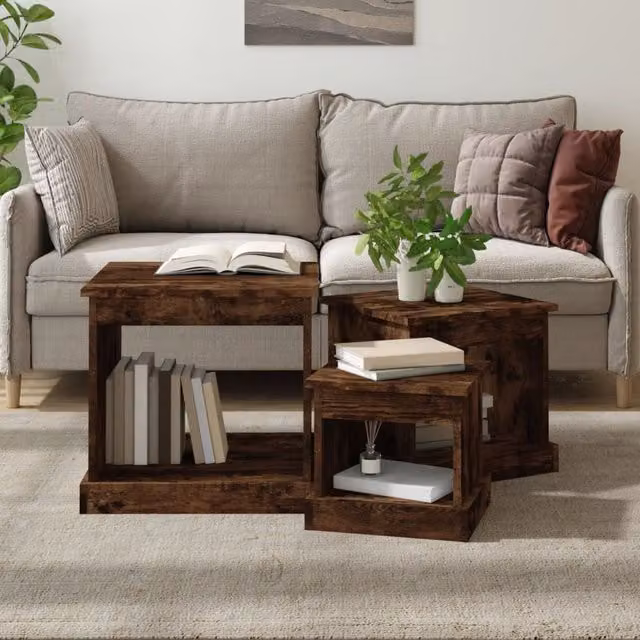 Berkfield Home Nesting Tables, 3 Piece Set in Smoked Oak Brown Engineered Wood