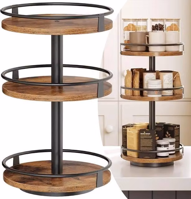 EONLION 3-Tier Metal Spice Holder and Seasoning Organiser in Brown, Width: 100 cm