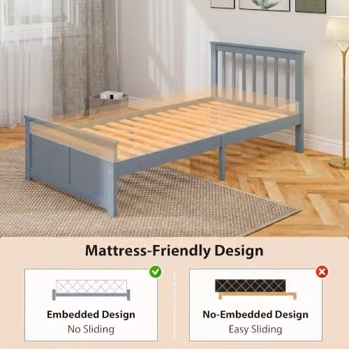 HOMCOM Single Storage Bed with 2 Drawers, Solid Pine Wood, Grey, W/D/H: 90 x 190 x 82 cm – 2