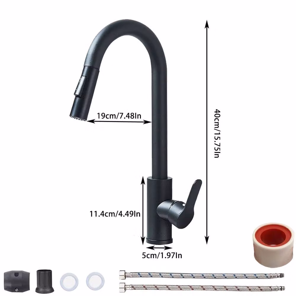 Hinsinc Black Stainless Steel Kitchen Faucet with Single Lever and Pull Out Swivel Spout – 2