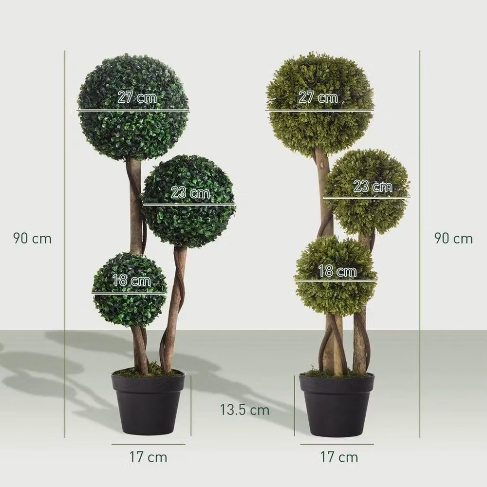 EONLION Set of 2 Green Artificial Boxwood Ball Topiary Trees, Height: 100 cm – 2