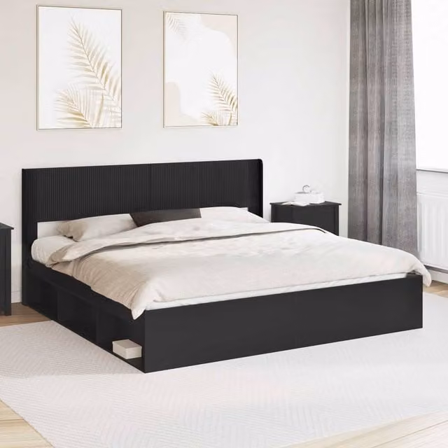 Berkfield Home Modern Bed Frame with Headboard and Side Compartment Storage, Black, W/D/H: 180 x 200 cm