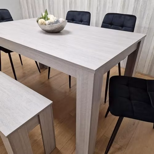 KOSY KOALA Modern 6 Seater Dining Set with Rectangular Light Grey Table, 4 Black Velvet Chairs and 1 Bench, W/D/H: 140 x 80 x 75 cm – 3