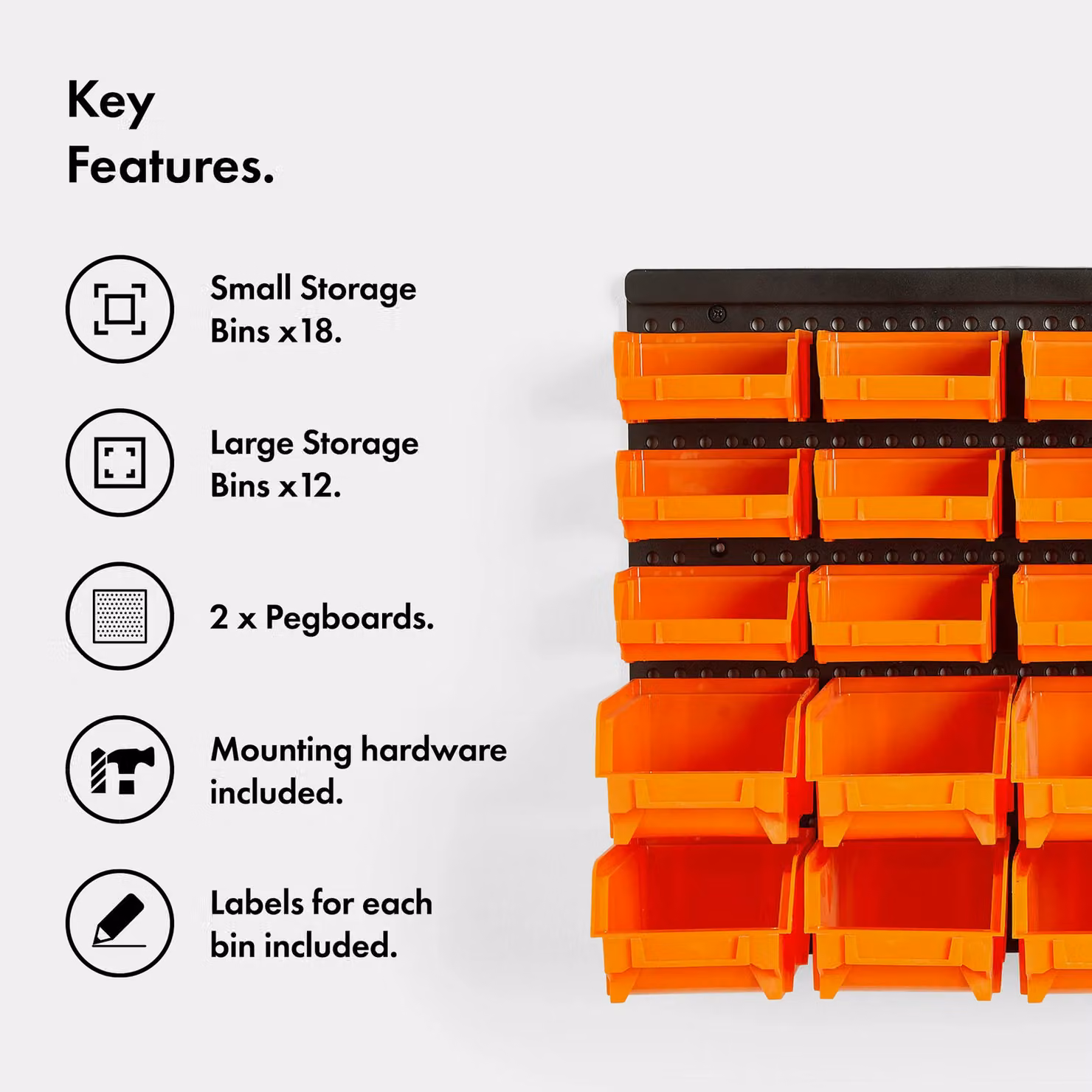 VonHaus 30 Piece Wall Mounted Workshop Storage Organiser Set in Orange – 2