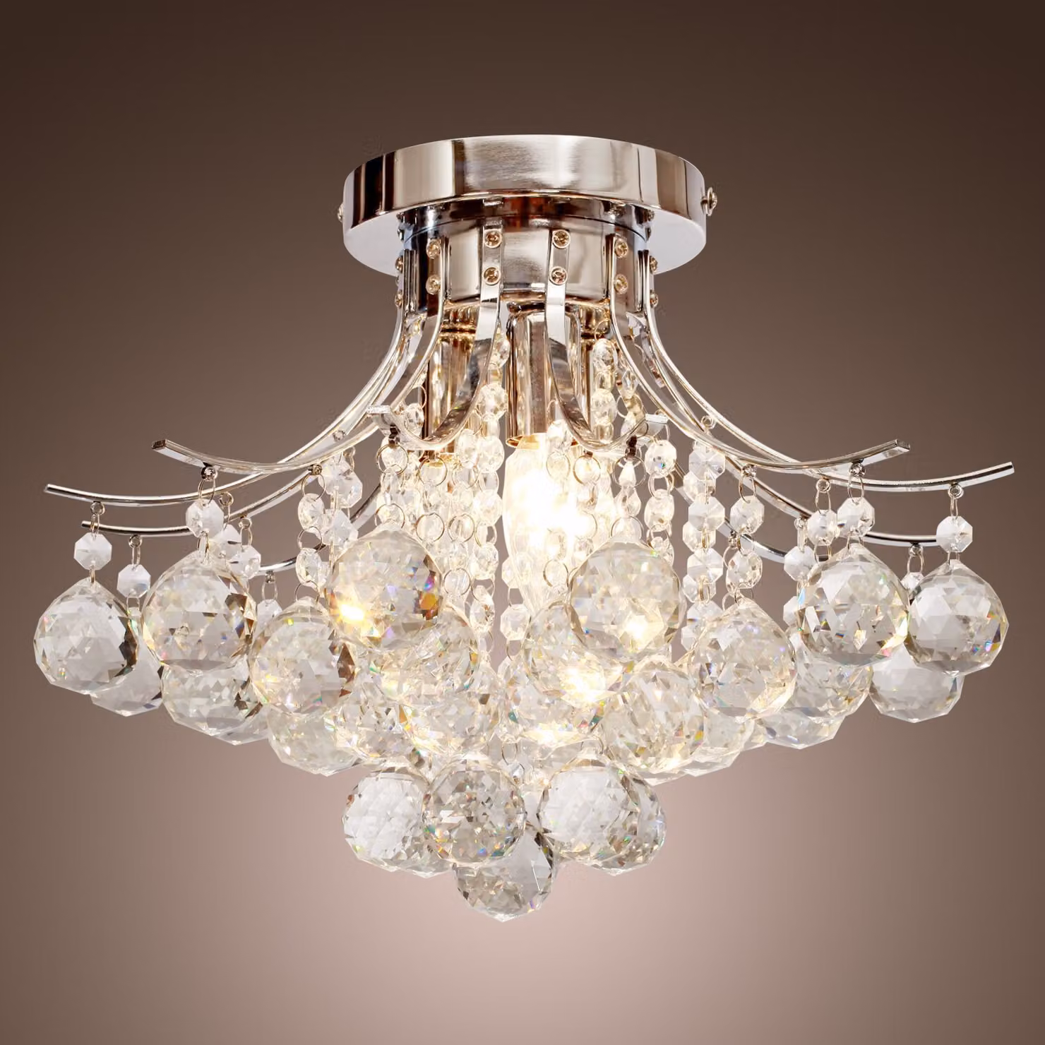 HOMCOM Modern Crystal Chandelier with K9 Crystal Droplets, 3-Light Transparent Ceiling Lamp for Living Room, Bedroom or Dining Room – 3