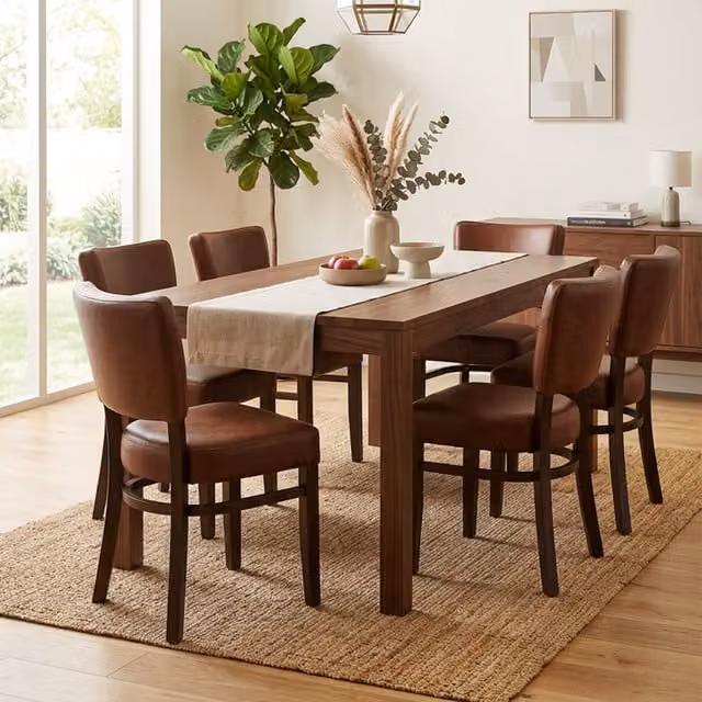FDS Pair of Modern Brown Synthetic Leather and Wood Dining Chairs