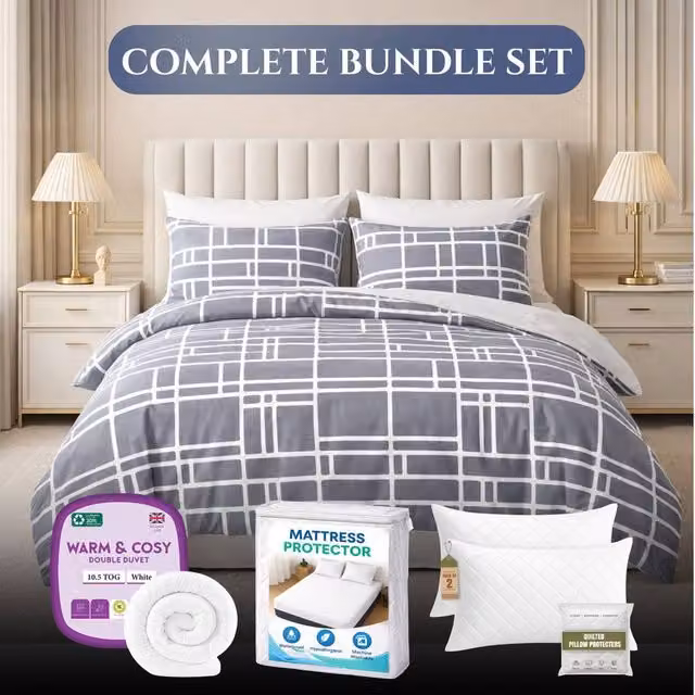 Grace Bricks Grey Brushed Microfibre Bedding Bundle Set, Super King