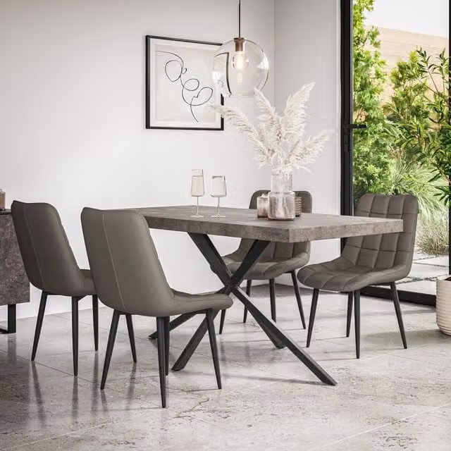 More4Homes Donni Dining Set with Concrete Effect Table and 4 Grey Nova Faux Leather Chairs, W/D/H: 160 x 80 x 76 cm – 1