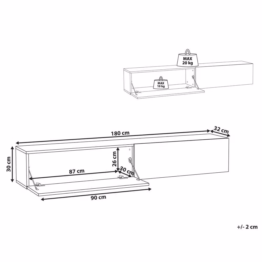 Wyld and Coco White Wall-Mounted TV Stand with 2 Cabinets, W/D/H: 180 x 32 x 30 cm – 2