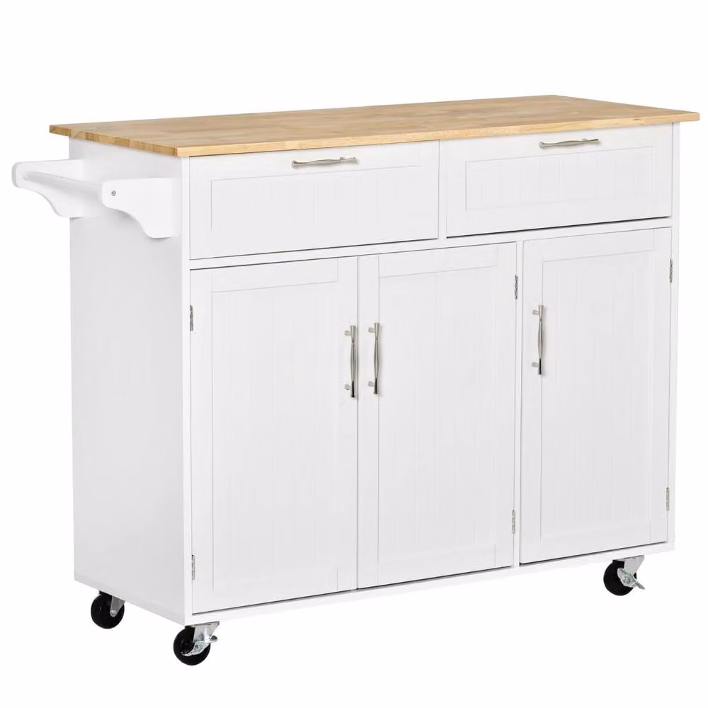 Wyld Haus Nave White Wooden Kitchen Island with 2 Drawers and 2 Cabinets and Rubberwood Top – 2