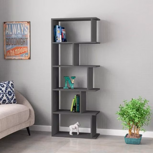 FWStyle Modern Design Scratch Resistant Bookshelf Shelving Unit in Anthracite Grey