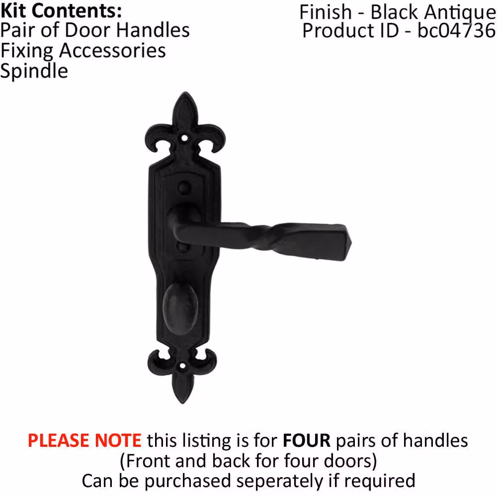 Loops 4 Pairs of Forged Twisted Ornate Bathroom Backplate Loops in Black Antique, 22.6 x 5 cm – 2