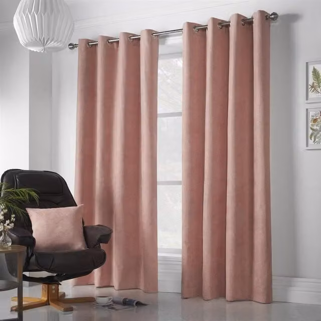 Livinluxury Pink Velvet Chenille Eyelet Ring Top Curtains, Height: 229 cm
