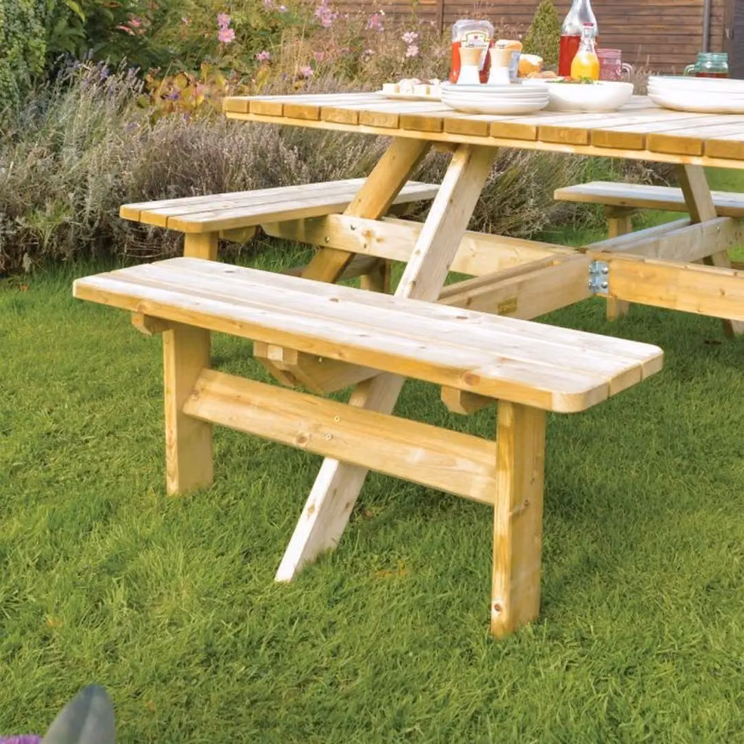 Rowlinsons Square Picnic Table in Brown Wood, W: 199 cm, D: 199 cm, H: 75 cm – 3