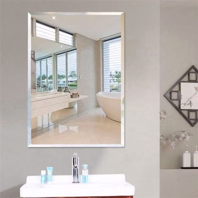 Biznest Minimalist Frameless Rectangular Wall Mounted Glass Mirror, Silver, W: 50 cm, H: 70 cm