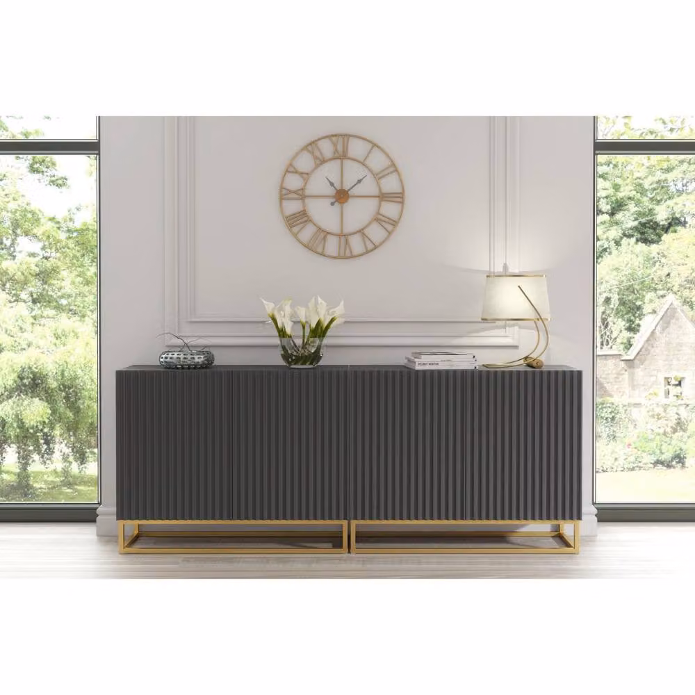 Creative Furniture Ripple Duo Sideboard in Anthracite Grey with Fluted Doors, W: 200 cm, H: 80 cm, D: 35 cm – 2