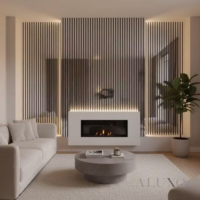 ALUXO Set of 2 Acoustic 3D Real Wood Slatted Wall Panels in Silver and Black