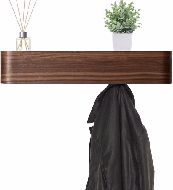 Magna Retail Scandinavian Wall-Mounted Coat Rack with 5 Hidden Hooks in Walnut Brown