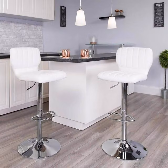 FORGEVIO Pack of 2 White Faux Leather Adjustable Height Rotating Barstools