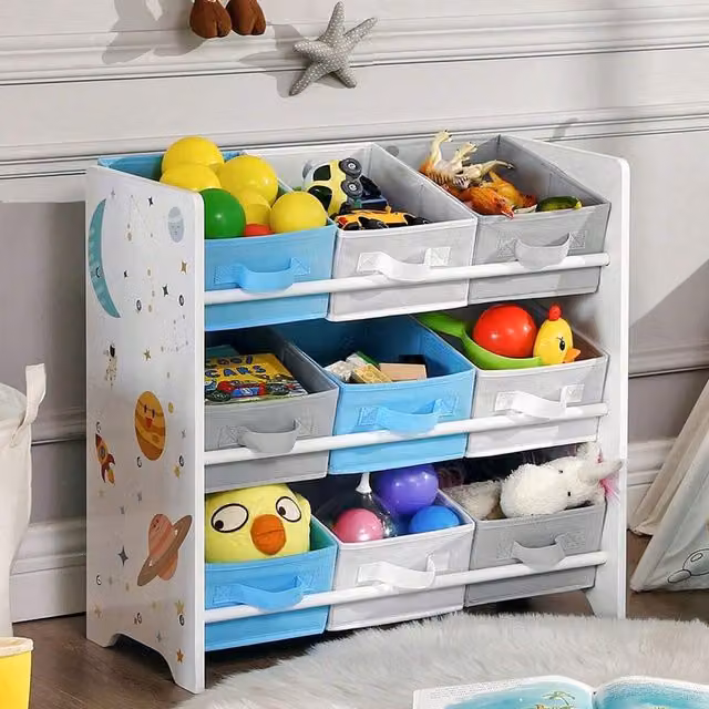 SONGMICS Toy Organiser with 9 Boxes, White, W/D/H: 62.5 x 29.5 x 60.0 cm