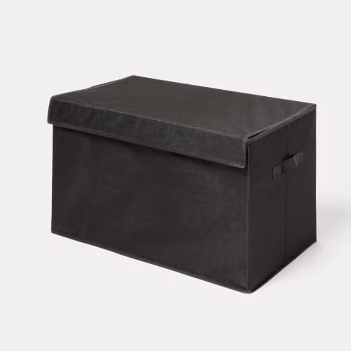 OHS Collapsible Fabric Storage Box with Lid and Handles, Black
