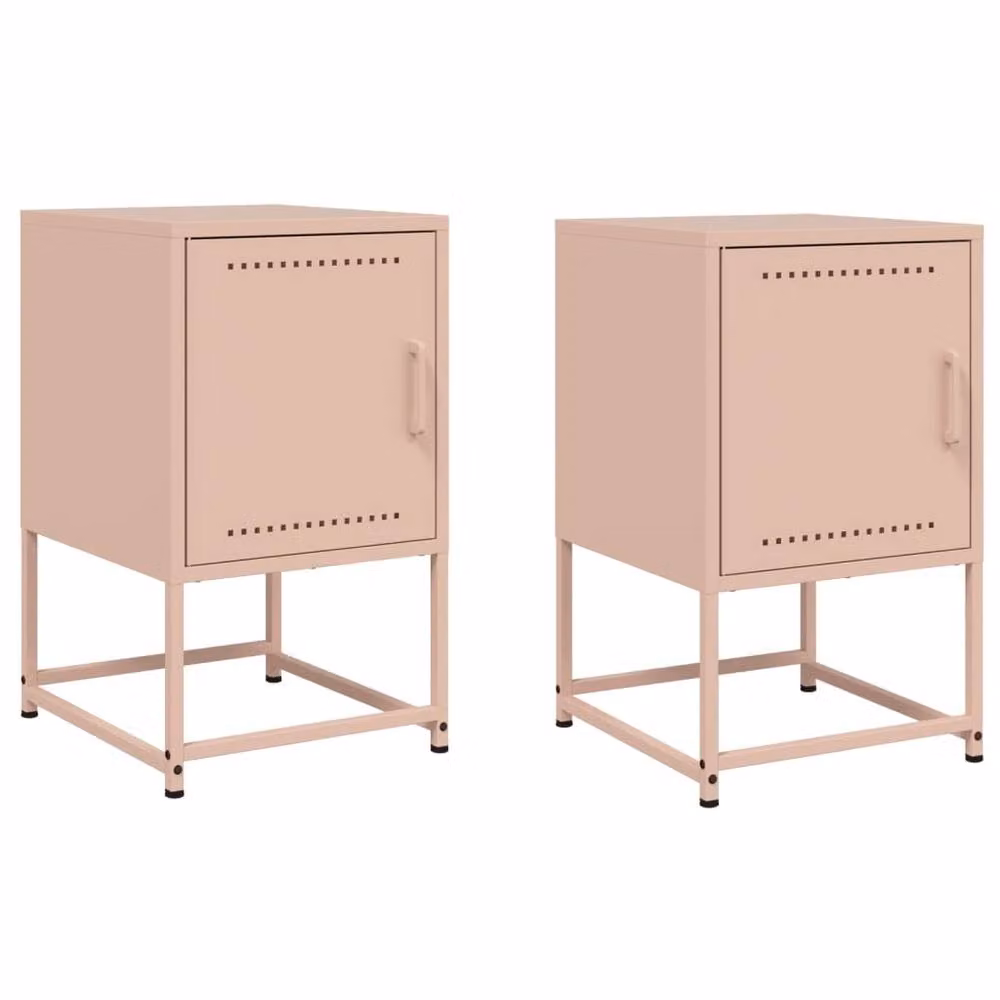 Berkfield Home Set of 2 Durable Metal Bedside Cabinets in Pink, W/D/H: 36 x 39 x 60.5 cm – 2