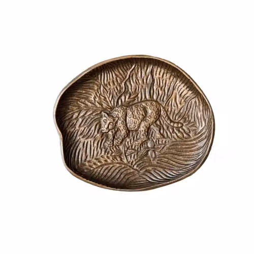 Artesa Gold and Bronze Embossed Oval Aluminium Serving Platter with Leopard Design, W: 24 cm, D: 21 cm
