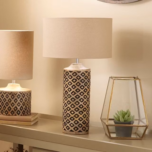 Pacific Lifestyle Natural Hand Carved Wood Table Lamp in Brown and Beige, Height: 51 cm