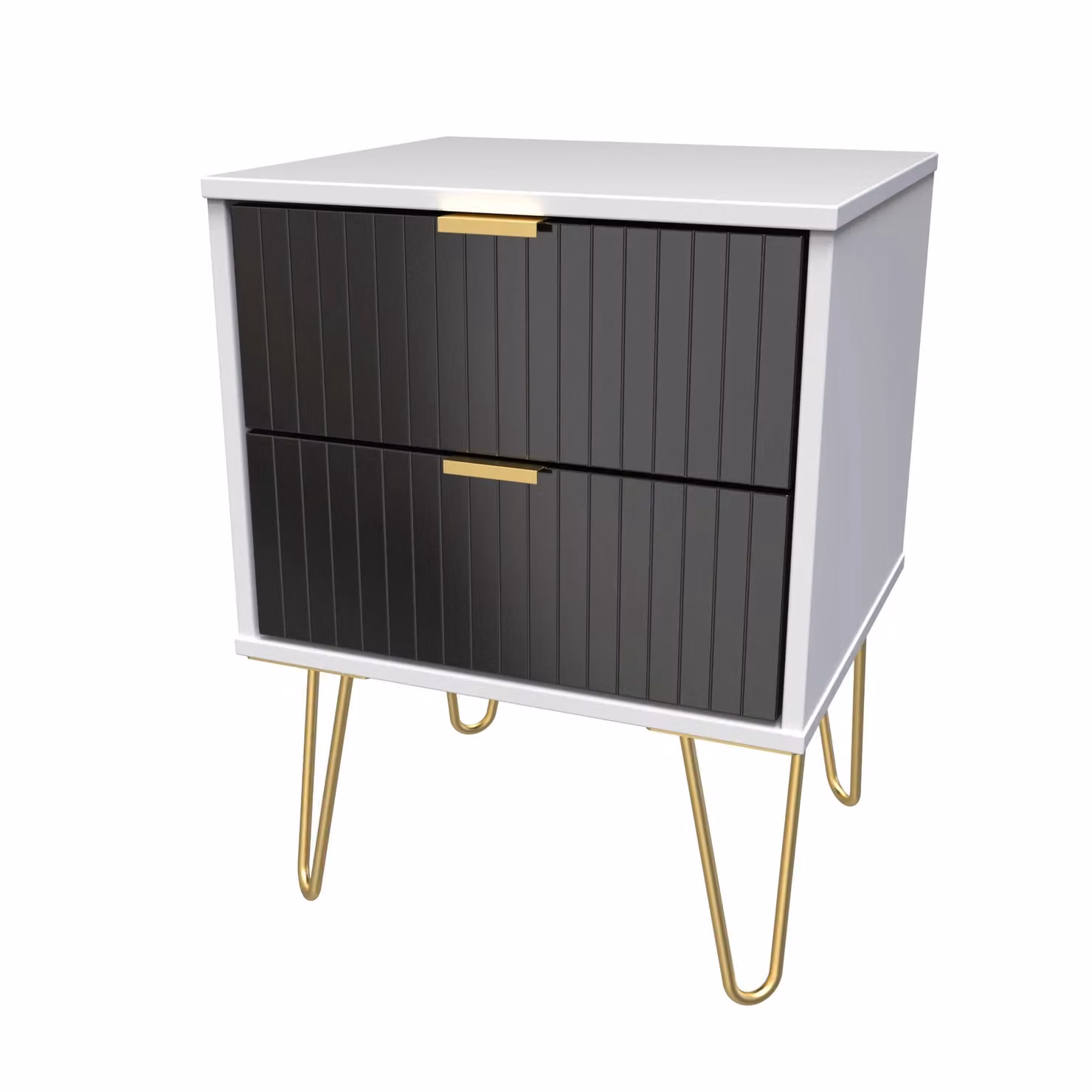 Ready Assembled 2 U Bexley 2 Drawer Bedside Cabinet in True Black and Gold – 2