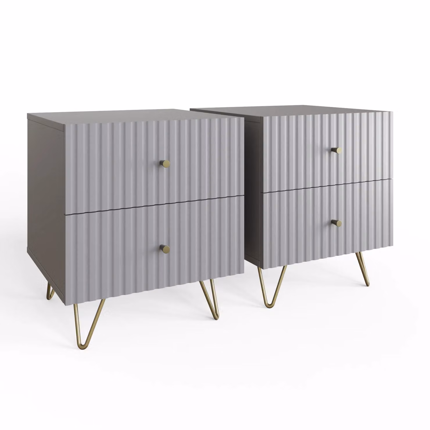 GFW Thalia Grey Ribbed Pair of 2 Drawer Bedside Tables – 2