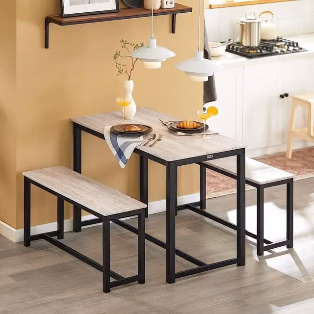 SoBuy Modern Dining Set with Rectangular Table and 2 Benches in Black, Yellow or Grey